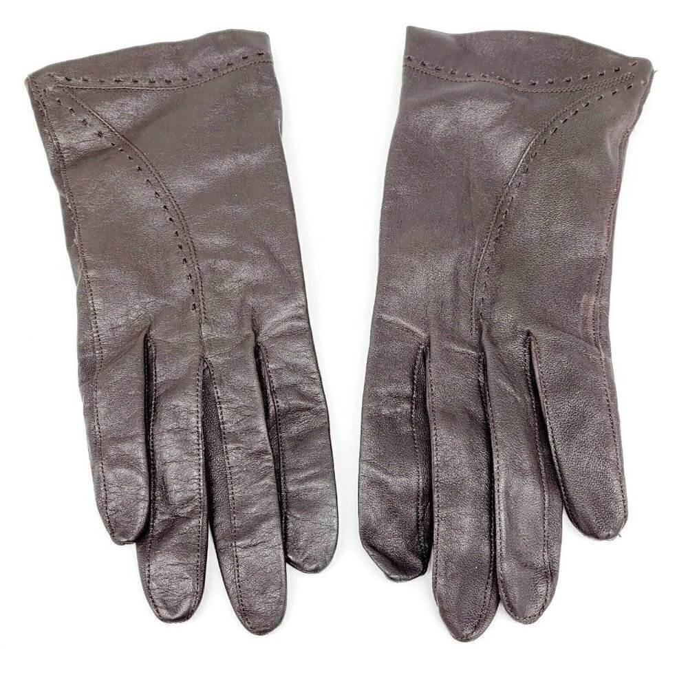 Vintage Brown Leather Driving Gloves Women Japan Sz Lg (Modern Med) Nylon Lined